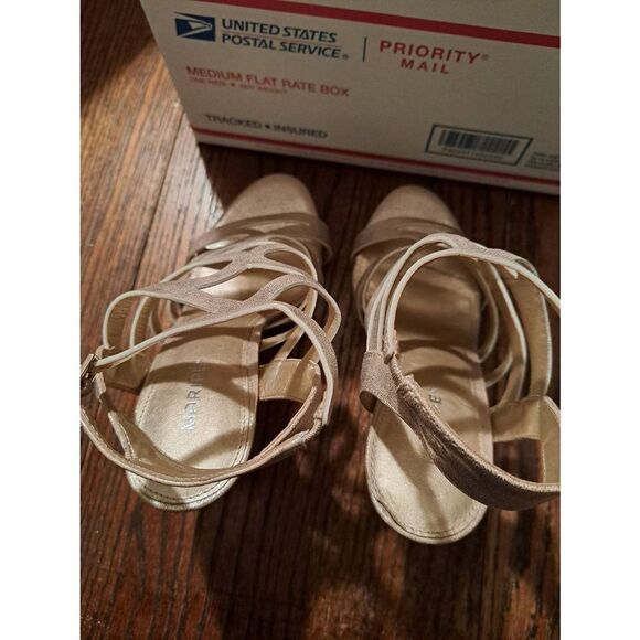 8 Maripe Mimi Gold Open Toe Cut Out Ankle Strap Stiletto Pump High Heel Shoes - Picture 5 of 7